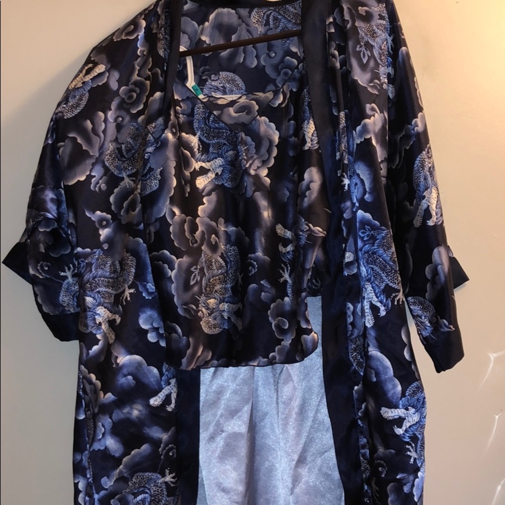 Silk dragon print pajamas